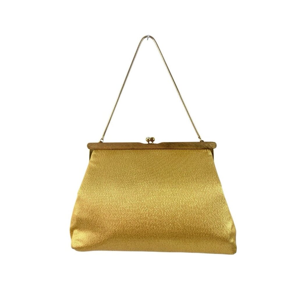 *Vintage Ingber Evening Bag Gold Sparkle Kiss Lock Comb & Mirror Glam Cocktail